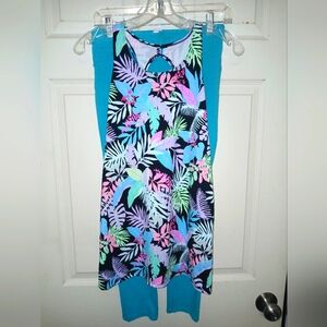 Tropical Floral Top with Blue Accents Jegging Pants